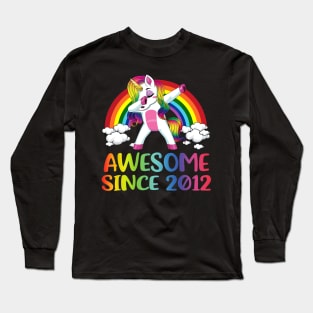 8 Birthday Unicorn Dabbing Awesome Since 2012 Long Sleeve T-Shirt